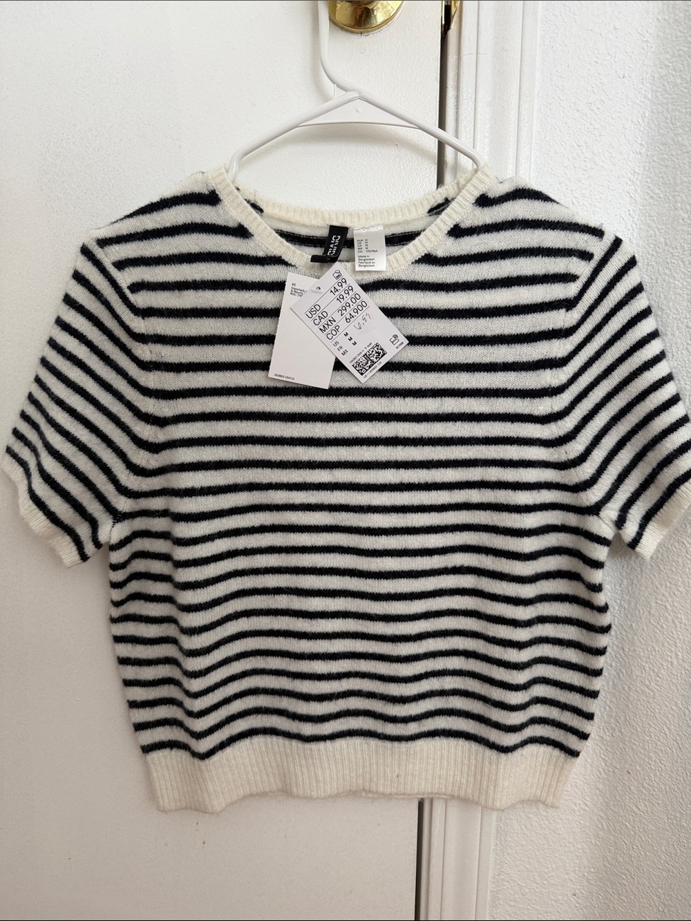 Striped Black & White Short Sleeve Kniti Top H&M